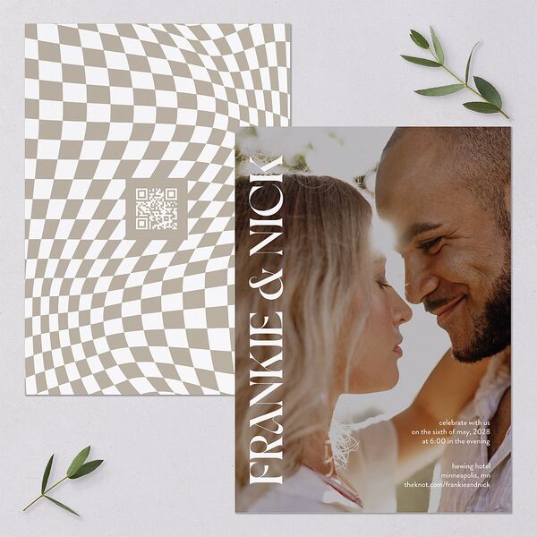 Checked Wedding Invitations Taupe Signature Blank No Standard