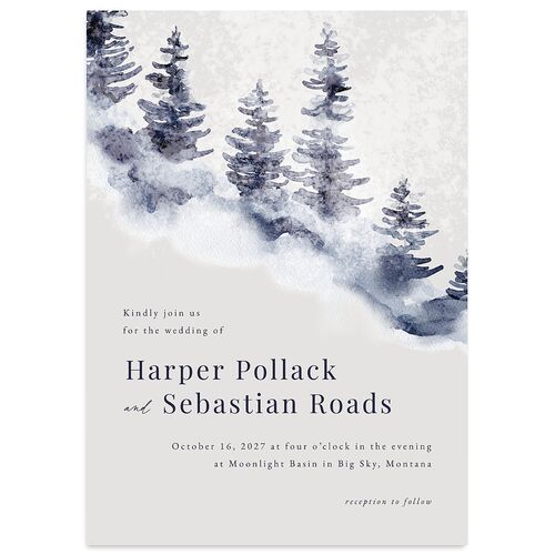 Snowy Mountainside Wedding Invitations Midnight Navy Signature Blank No