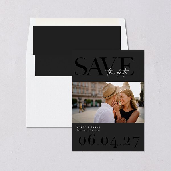 Modern Vow Save The Date Cards Charcoal Signature smooth Blank No Standard