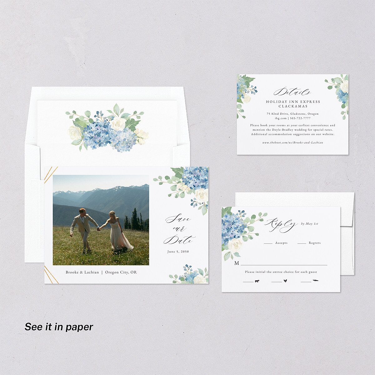 Elegant Hydrangea Digital Save the Date Cards Dusty Blue Dusty Blue Lets Celebrate Standard