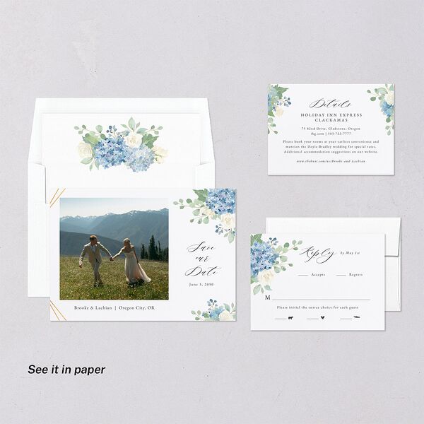 Elegant Hydrangea Digital Save the Date Cards Dusty Blue Dusty Blue Lets Celebrate Standard