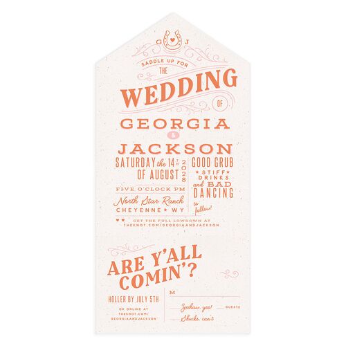 Western I Do BBQ All-in-One Wedding Invitations Soft Peach Signature Light Both Recipient and Return Addresses No