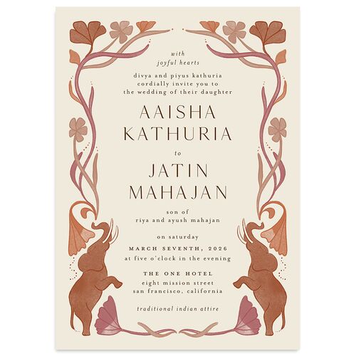 Indian Majestic Legacy Elephants Wedding Invitations Saddle Signature Blank No Standard
