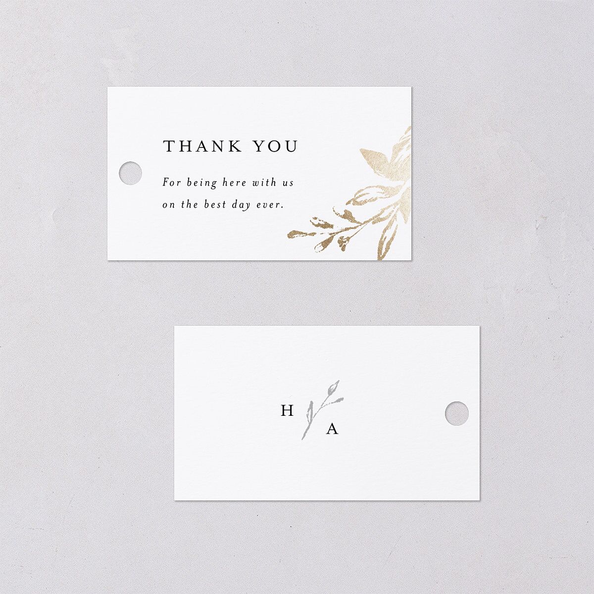 Shining Leaves Foil Favor Gift Tags Pure White Gold Signature