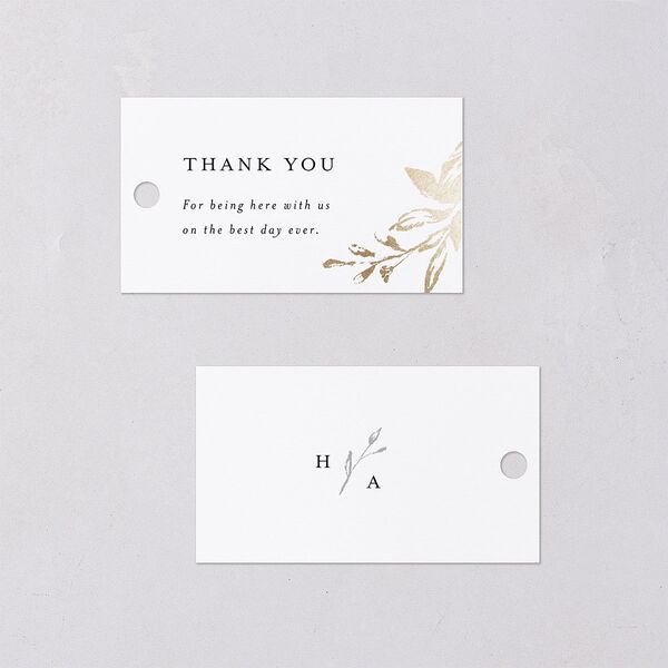 Shining Leaves Foil Favor Gift Tags Pure White Gold Signature