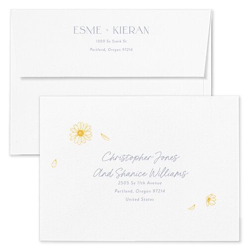 Monogram Daisies Wedding Invitation Envelopes Cornflower Kraft Both Recipient and Return Addresses Standard Signature