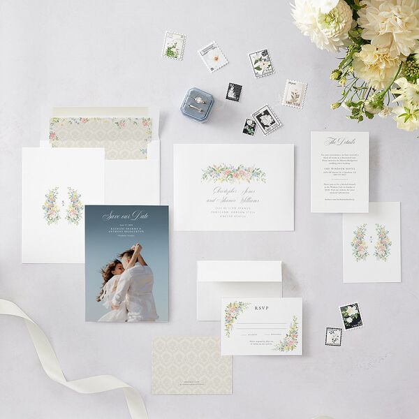Glamorous Regency Garden Save the Date Cards by Bridgerton Sage Signature smooth Blank No Ticket