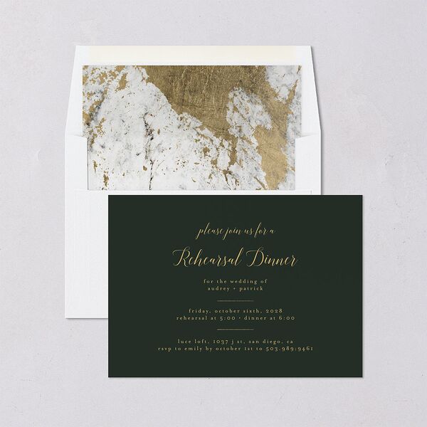Marble and Gold Rehearsal Dinner Invitation Dark Emerald Signature Blank