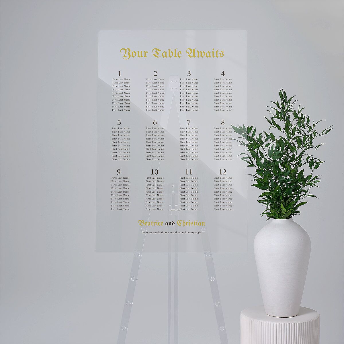 Medieval Renaissance Acrylic Seating Chart Large Moss Standard Acrylic L Seating
