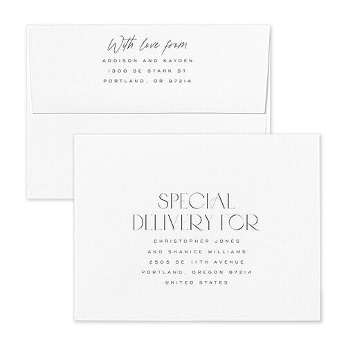 Metallic Edge Thank You Card Envelopes White Champagne Both Recipient and Return Addresses Signature Standard