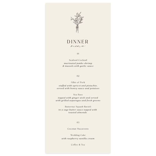 Simple Boho Flowers Menus Champagne Signature