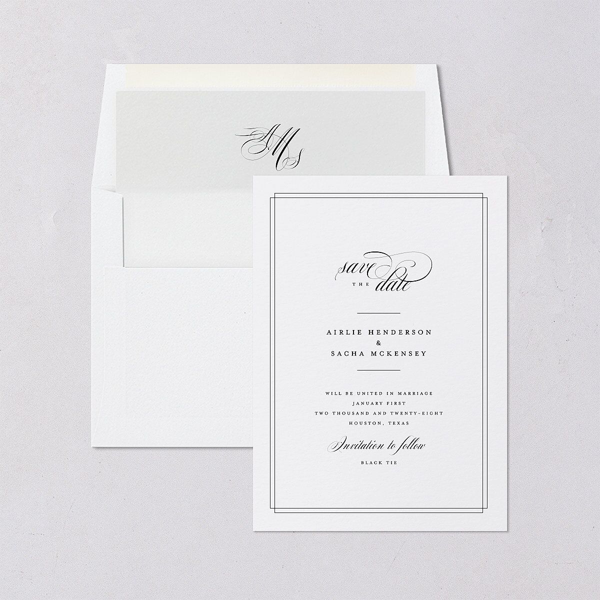 Classic Black Tie Save The Date Cards Pure White Signature smooth Blank No Standard