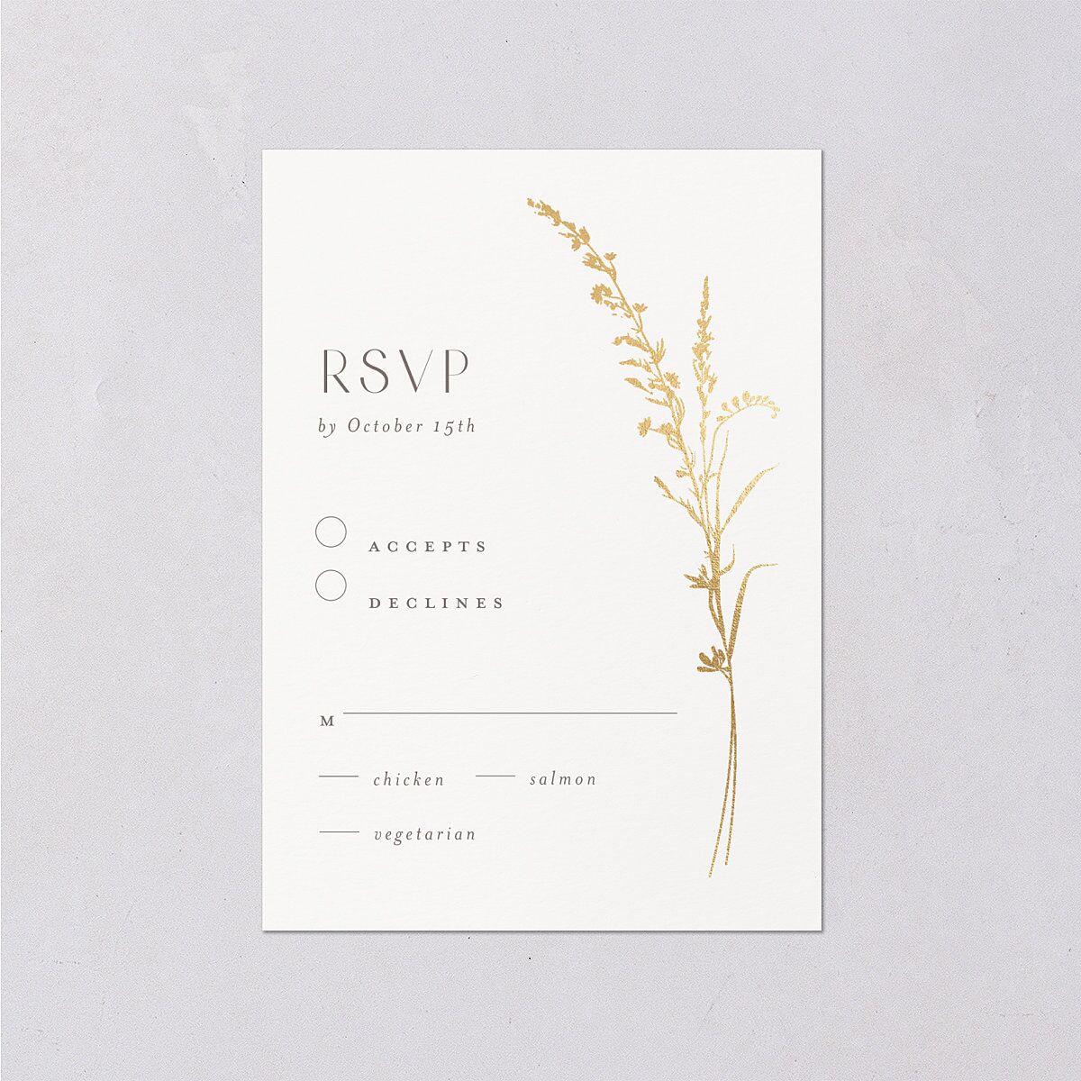 Minimal Wildflower Wedding Response Cards Gold Off-White Signature Standard