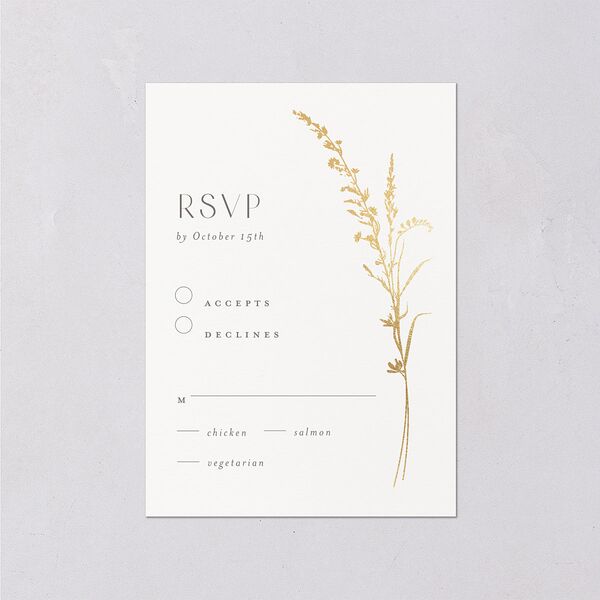Minimal Wildflower Wedding Response Cards Gold Off-White Signature Standard