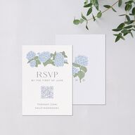 Vintage Hydrangea Frame QR Code RSVP Cards Dusty Blue Signature Standard