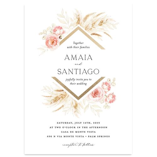 Rustic Bouquet Wedding Invitations Gold Pink Cotton Signature Blank No Standard