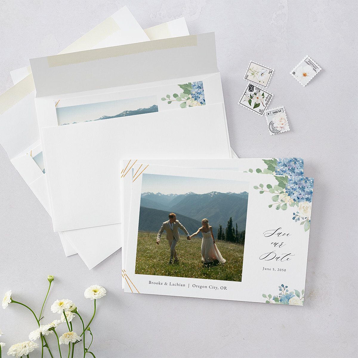 Elegant Hydrangea Save The Date Cards — view 5