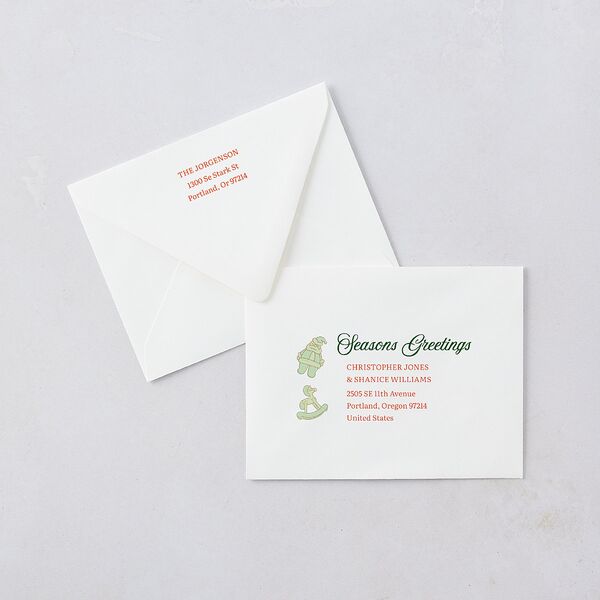 Vintage Holiday Wreath Thank You Card Euro Envelopes White Hunter Green Both Recipient and Return Addresses Luxe Signature