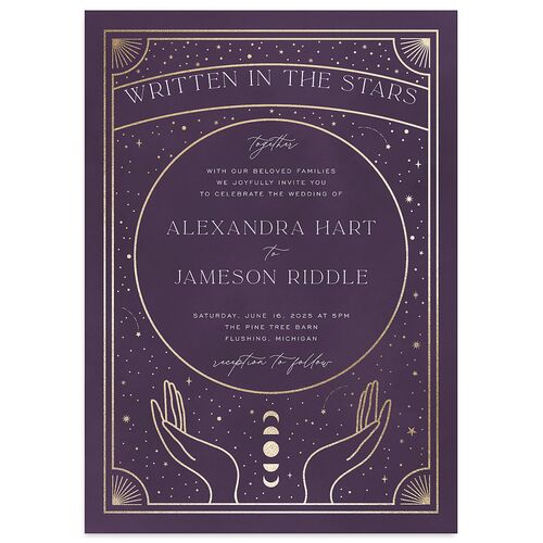 Written In The Stars Wedding Invitations Gold Royal Purple Signature Blank No Standard