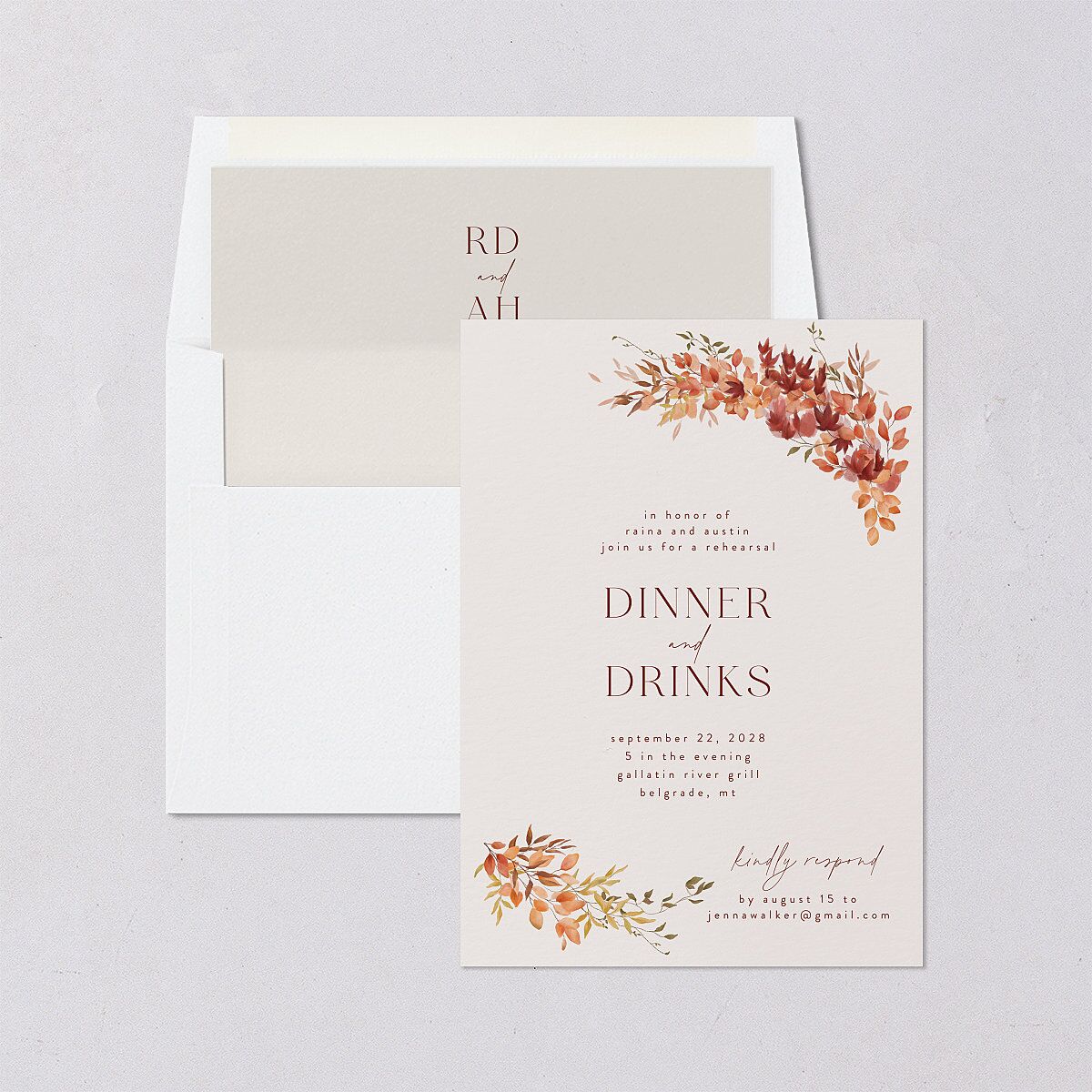 Harvest Crescent Rehearsal Dinner Invitations Champagne Signature Blank