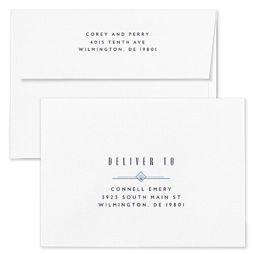 Diamond Deco Wedding Invitation Envelopes White Navy Both Recipient and Return Addresses Standard Signature