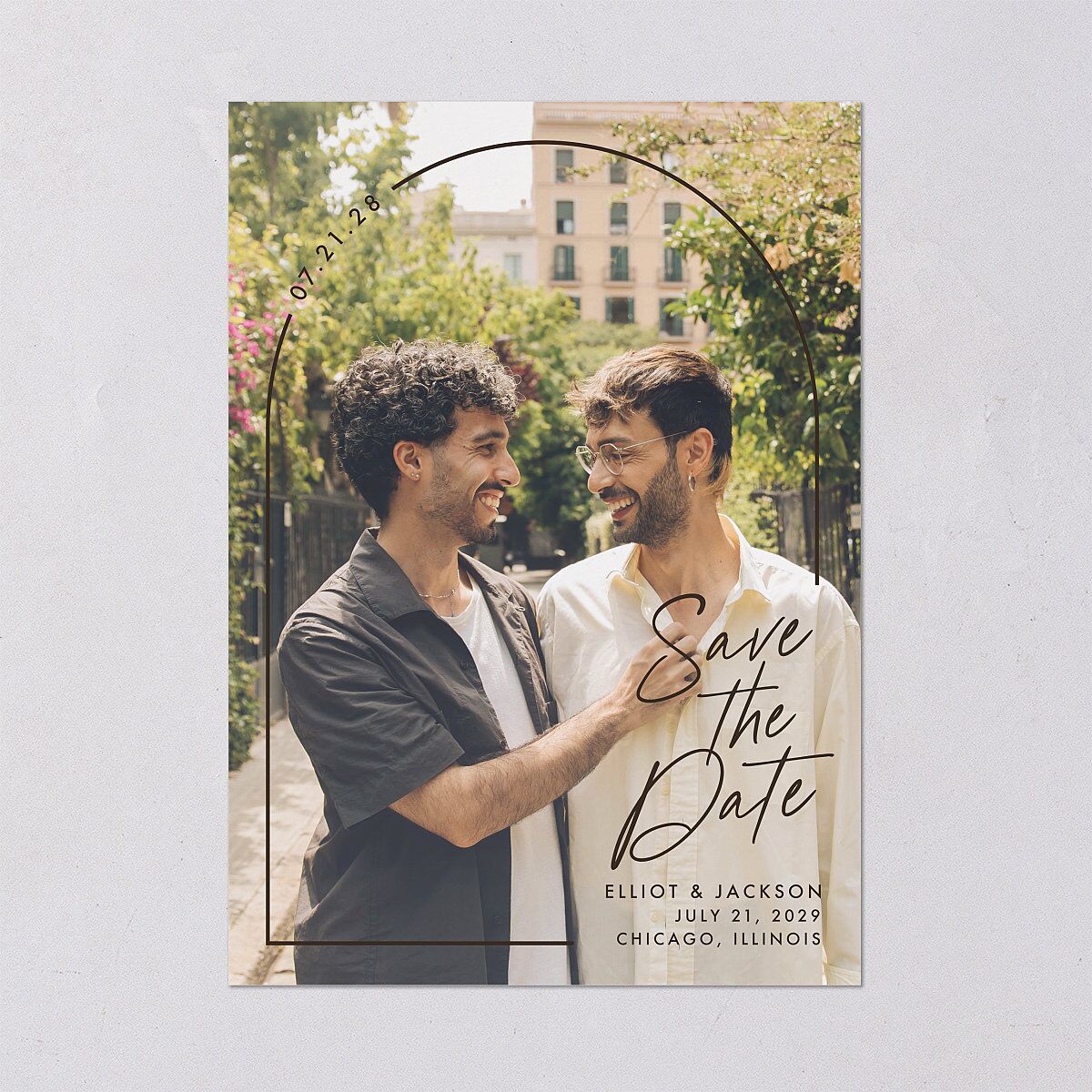 Scripted Arch Save the Date Cards Deep Bronze Signature smooth Blank No Standard