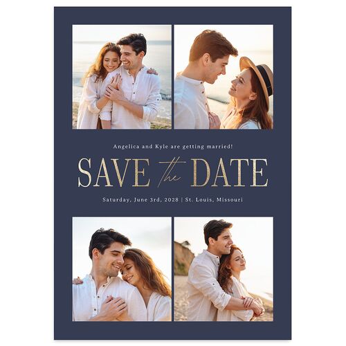 Classically Gilded Save the Date Cards Navy Gold Signature smooth Blank No Standard