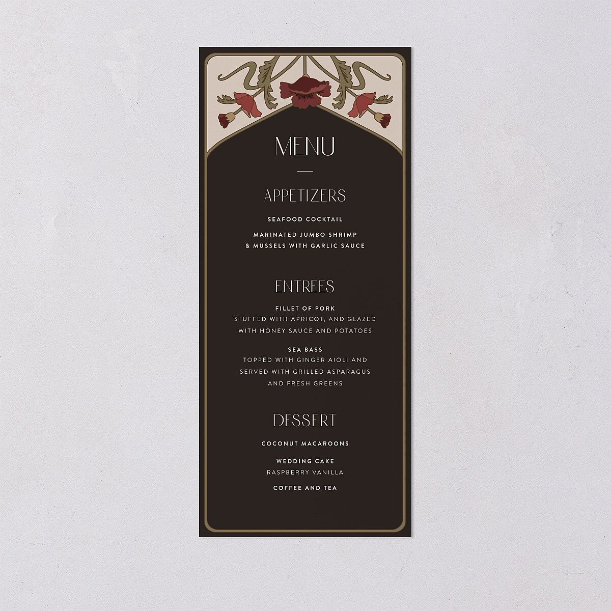 Vintage Nouveau Floral Menus Merlot Signature