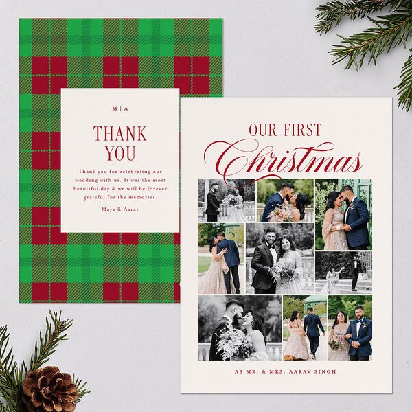 First Christmas Photo Gallery Holiday Cards Jewel Red Signature Blank Standard