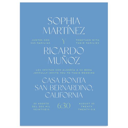 Color del Amor Bilingual Foreign Language Wedding Invitations Sea Blue Signature Blank No Standard