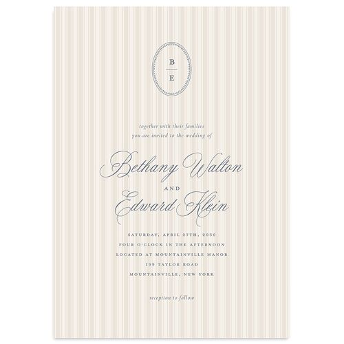 Vintage Oval Monogram Wedding Invitations Dusty Blue Signature Blank No Standard