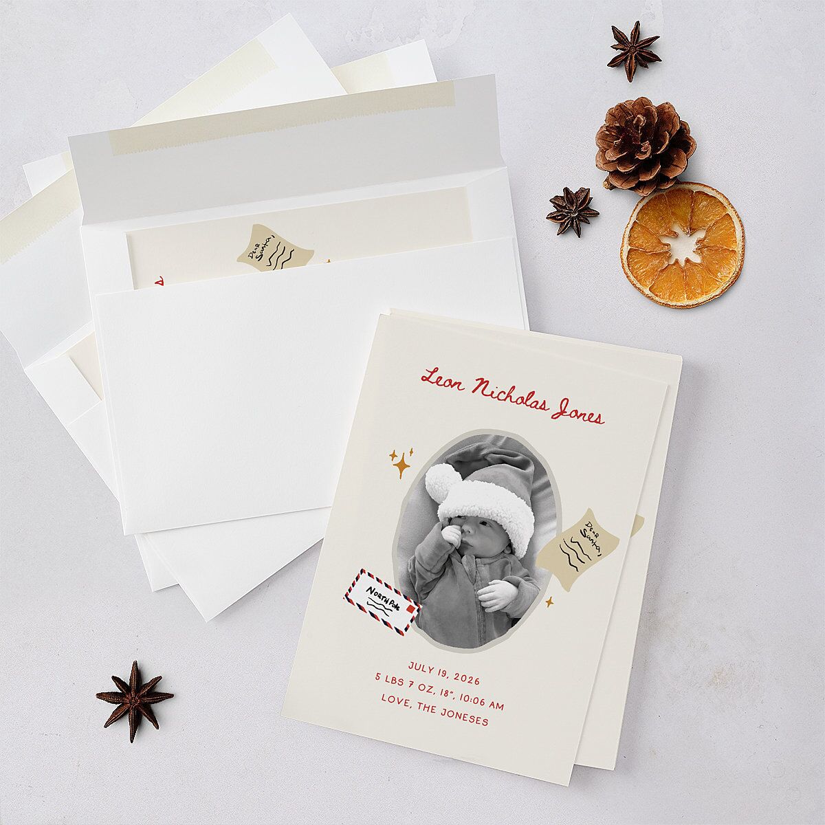 Letters to Santa Baby Announcement Holiday Cards Cotton Signature Blank Portrait Standard