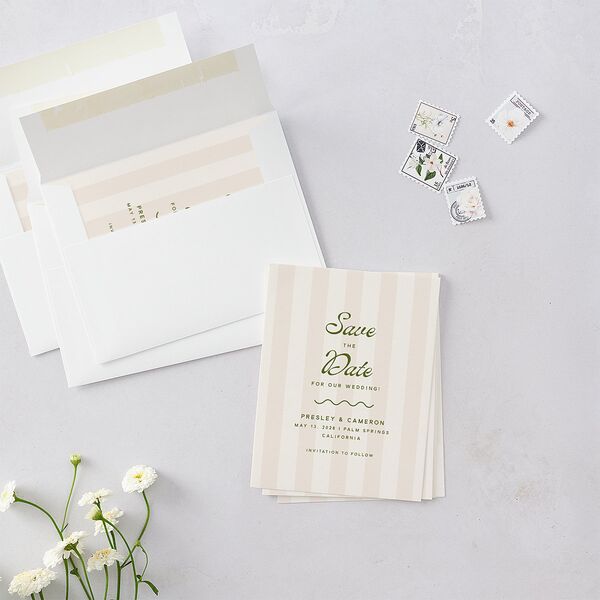 Cabana Stripes Save the Date Petite Cards Olive Signature smooth Blank Standard