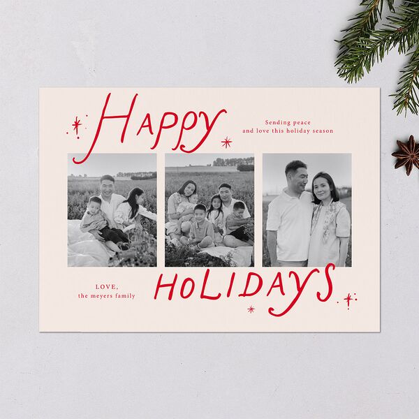 Whimsical Holiday Handwritten Holiday Cards Ruby Signature Blank Portrait Standard