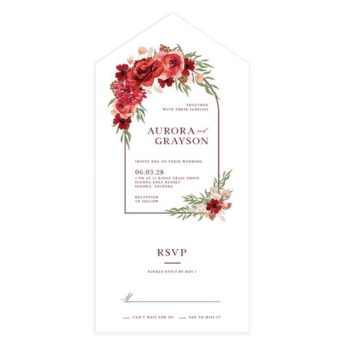 Bohemian Arch All-in-One Wedding Invitations Garnet Signature Light Both Recipient and Return Addresses No