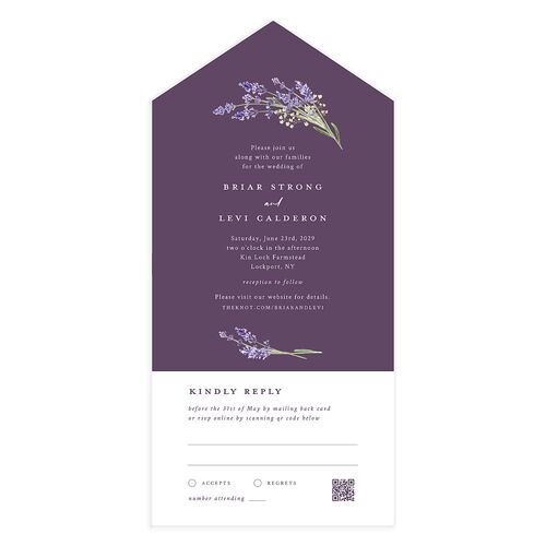 Elegant Farmhouse Lavender All-in-One Wedding Invitations Purple Petal Signature Light Both Recipient and Return Addresses No