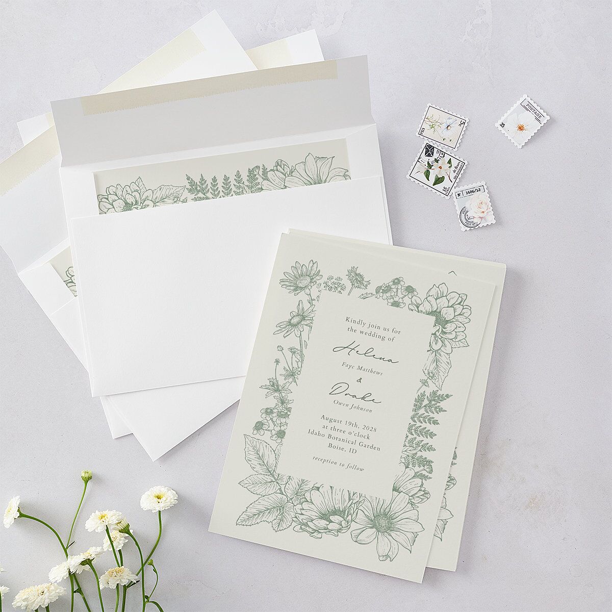 Rustic Botanical Frame Wedding Invitations Moss Signature Blank No Standard