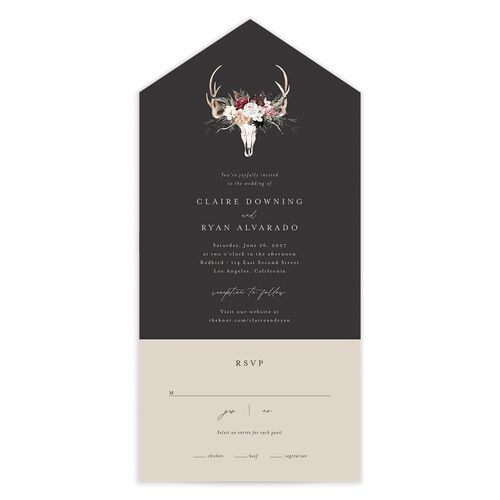 Gothic Antlers All-in-One Wedding Invitations - Burgundy