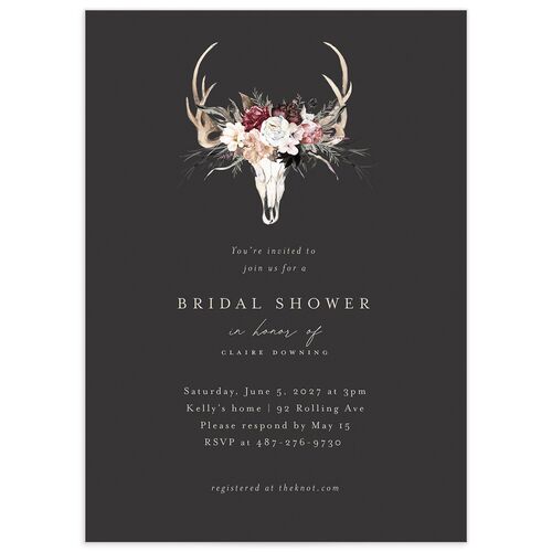 Gothic Antlers Bridal Shower Invitations - Burgundy