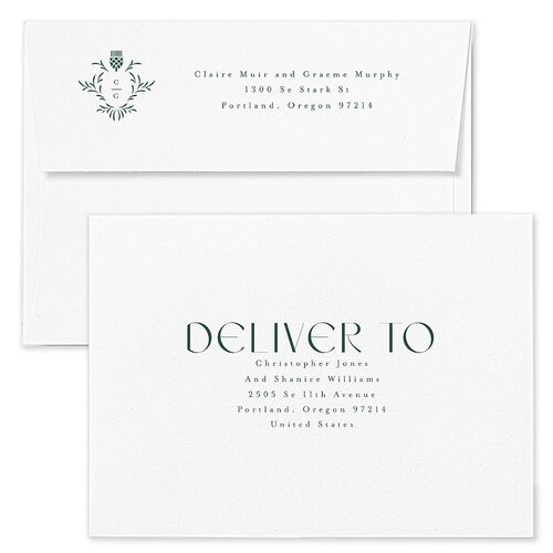 Tartan Crest Wedding Invitation Envelopes Kraft Moody Blue Return Address Standard Signature
