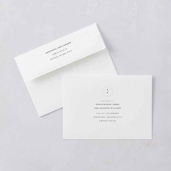 Subtle Romantic Wedding Invitation Envelopes White Standard Champagne Both Recipient and Return Addresses Signature