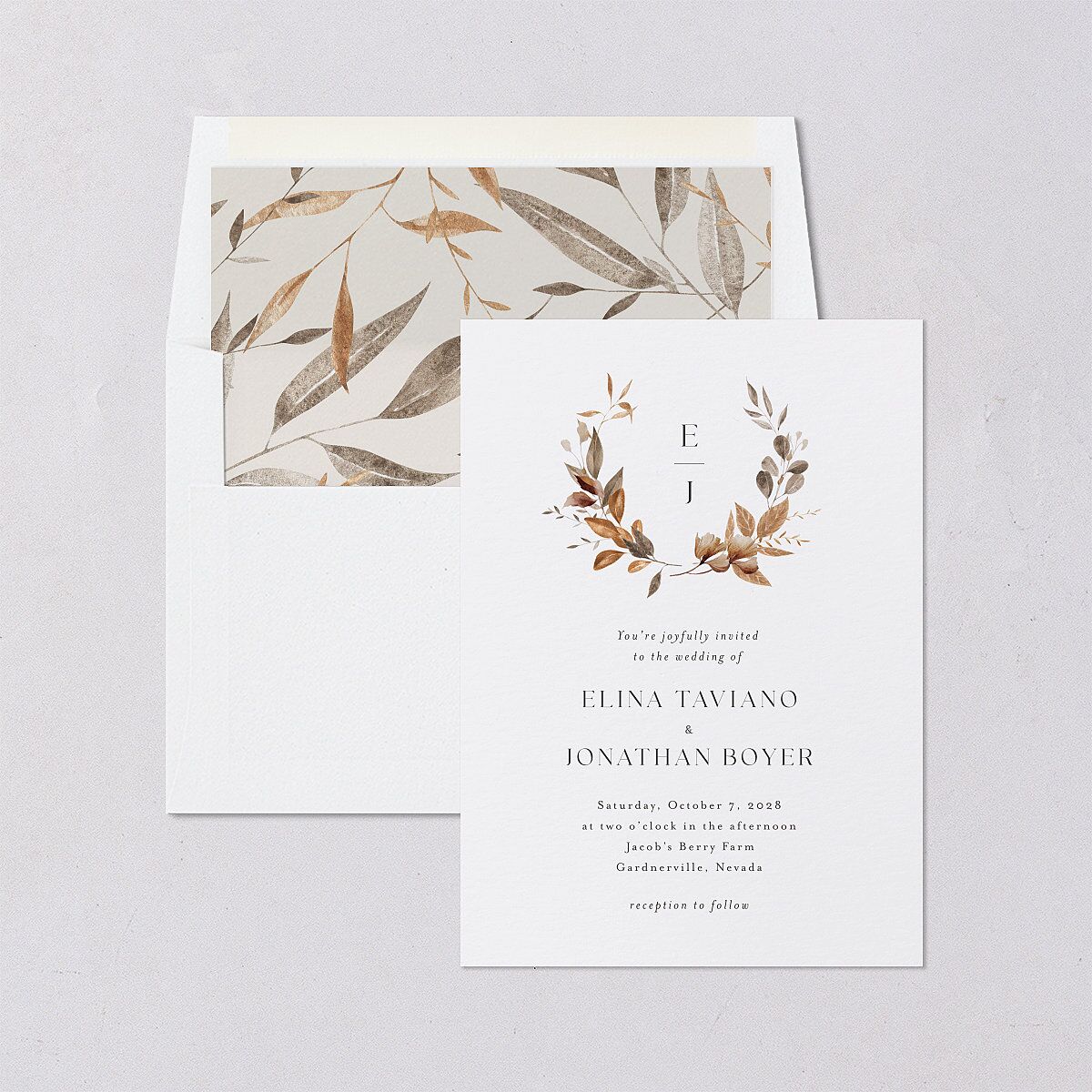 Leafy Rustic Monogram Envelope Liners — view 3