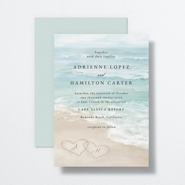 Beach Monogram Wedding Invitations Pale Blue Signature No