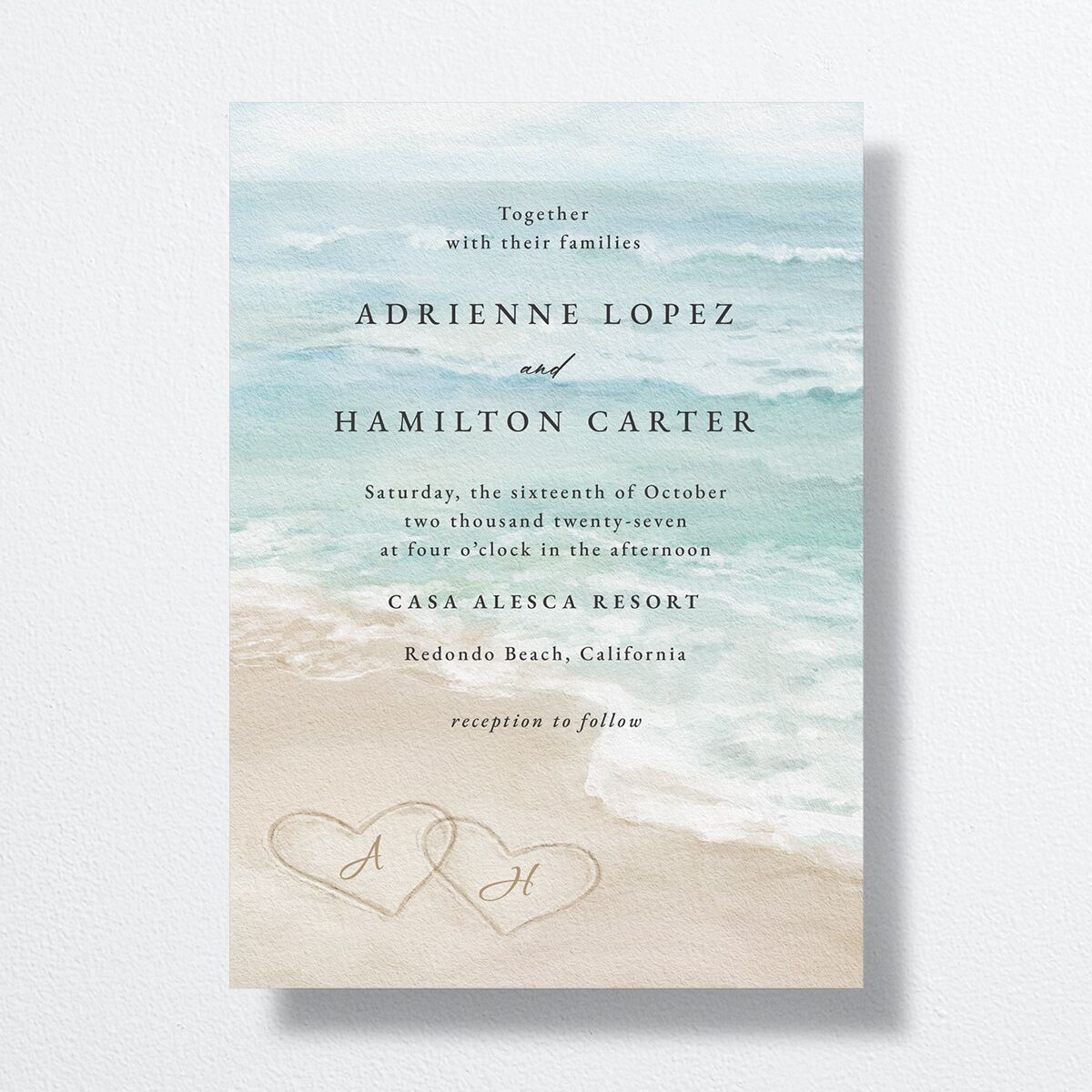 Beach Monogram Wedding Invitations Pale Blue Signature No