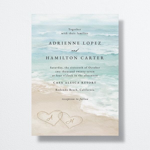 Beach Monogram Wedding Invitations Pale Blue Signature No