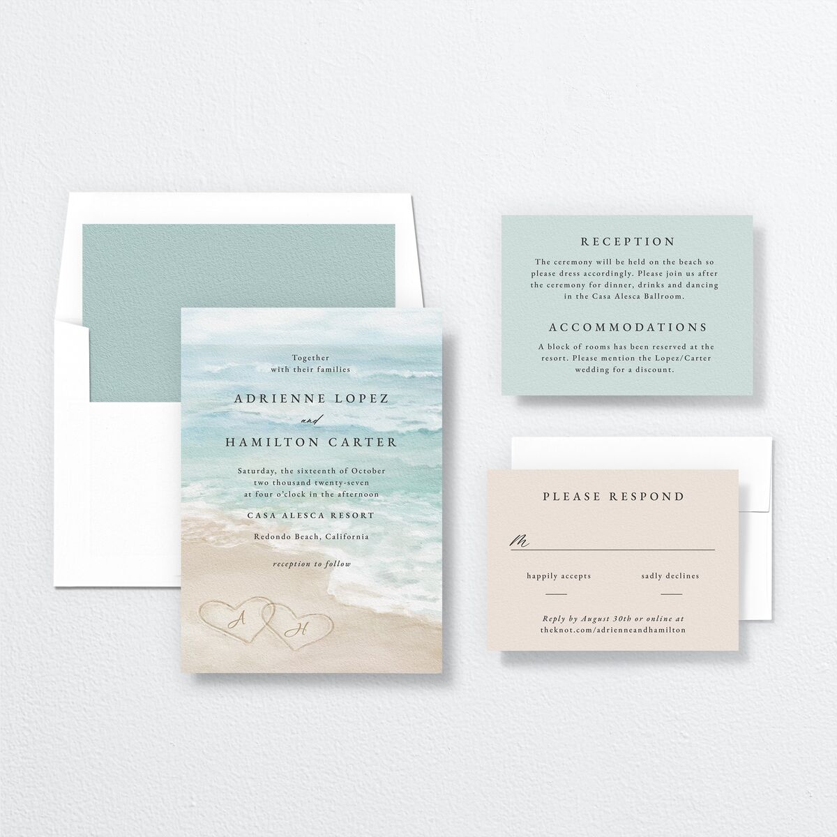 Beach Monogram Wedding Invitations Pale Blue Signature No