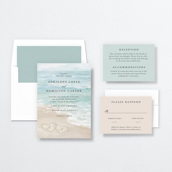Beach Monogram Wedding Invitations Pale Blue Signature No