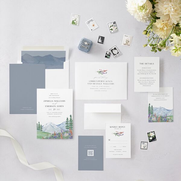 Mountain Wildflowers Wedding Invitations Dusty Blue Signature Blank No Standard
