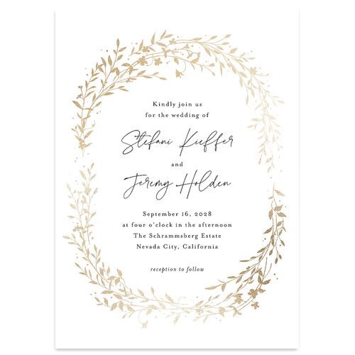 Oval Garland Foil Wedding Invitations Pure White Gold Signature Blank No Standard