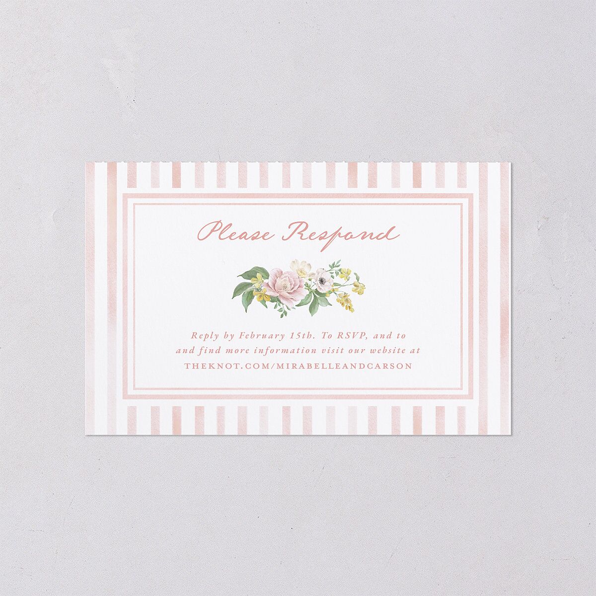 Maximalist Floral Crest All-in-One Wedding Invitations Pink Cotton Signature Light Both Recipient and Return Addresses No